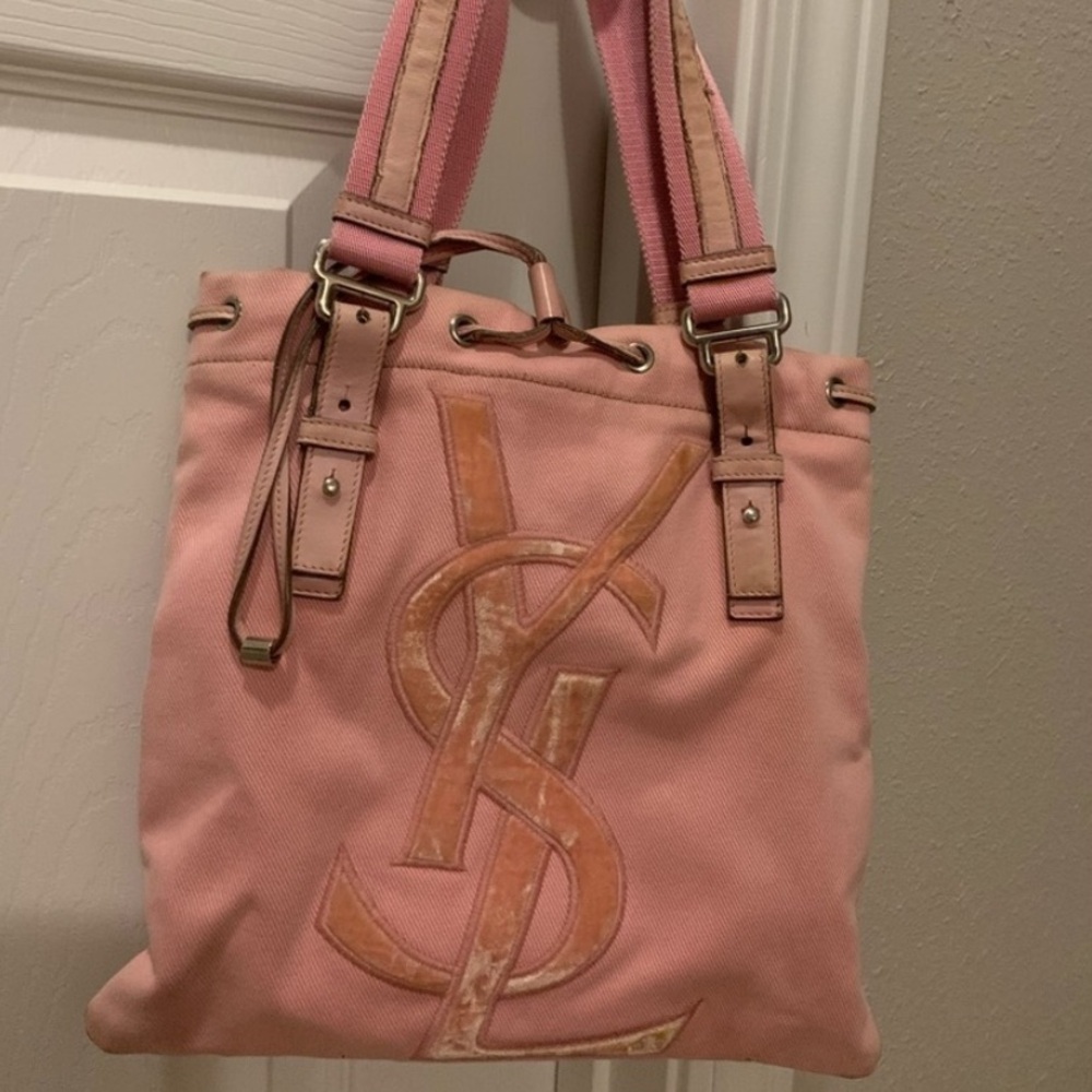 YSL Yves Saint Laurent Kahala  Pink Canvas Tote
